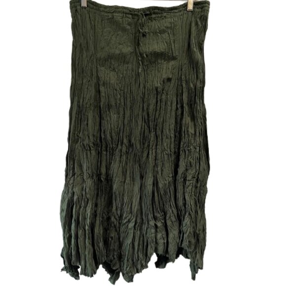 Chaudry Anthro Crinkle Maxi Skirt Olive Green Boho Hippie Festival NEW XS - Picture 1 of 4